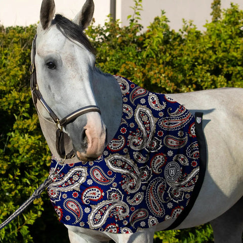 Horse wearing Breathable Elastic Horse Shoulder Guard Anti Rub Stretch Bib For Sensitive Skin Great For All Day Wear During Daily Riding And Training Lightweight And Comfy Fit Paisley Pattern Size Medium