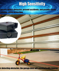Replacement Garage Door Sensor For Genie Openers GSTB-R STB-BL installed on garage door, showing obstacle detection with tricycle.