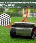 Compost Spreader For Peat Moss With Brush Mesh Cleaner, 24 inch lawn roller, adjustable T-shaped handle, metal drum.