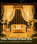 Curtain Lights Battery Operated 300 LED Fairy String Lights 9.8 Foot By 9.8 Foot Backdrop For Bedroom Wedding Indoor Decor
