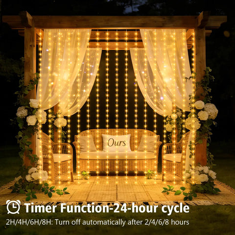 Curtain Lights Battery Operated 300 LED Fairy String Lights 9.8 Foot By 9.8 Foot Backdrop For Bedroom Wedding Indoor Decor