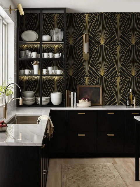 Removable Peel And Stick Black And Gold Geometric Wallpaper For Walls And Interiors Boss Level Luxury Gold Stripe Contact Paper
