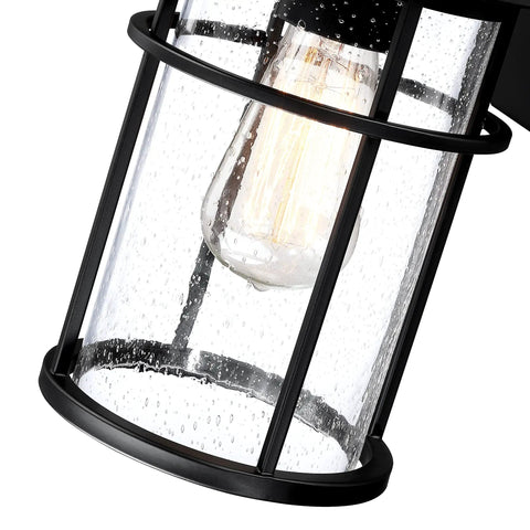 Close-up of Durable Outdoor Wall Light for House Exterior Waterproof Sconce with Seeded Glass Shade and E26 Socket.