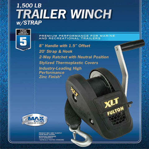 1500 Lb Marine Trailer Winch With 20 Ft Strap Single Speed Comfort Grip 8 Inch Handle Beast Heavy Duty Gear System Black Cover For Dock Boat Launch Durable Steel Construction For Saltwater Environments Weather Resistant Finish