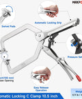 Self Adjusting Locking Pliers Set Knobs Free Squeeze And Go Grip Heavy Duty C Clamp Vise Tool 10.5 inch with automatic locking grip.