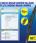 Premium 10 Inch Rear Windshield Wiper Blade For Chevy Trax Traverse And Gmc Acadia featuring J/U hook and compatibility checker.