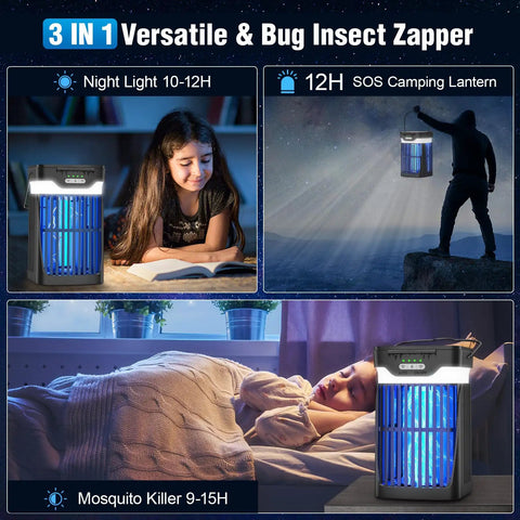 Dual Folding Solar Panel Mosquito Zapper With Auto Sensor USB Rechargeable Cordless Fly Trap 4200V Electric Bug Killer