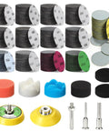 Top Shelf Drill Polishing Kit With 662 Pcs Sanding Discs And Buffing Pads For Headlight Restoration, showing various grits and pads.