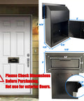 Drop Dead Secure Exterior Door Drop Box With Rear Access For Mail And Keys Anti Fishing Security Design Built Tough Zero Drama Operation In Matte Black dimensions shown next to the door.
