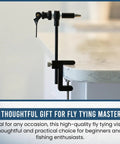 Heavy Duty Rotary Fly Tying Vise With Sturdy Bench Clamp And Smooth Adjustable Tension Built Tough For Daily Workshop Grind mounted on marble countertop.