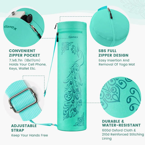 Full Zip Yoga Mat Bag Carrier With Wet Pocket and Front Zipper Pocket, Adjustable Strap, Durable Water Resistant Travel Ready