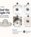Top Shelf 50 Pack Stainless Steel Sink Strainers 2-3/4 Inch Mesh Drain Filter Basket illustration showing fit guide for small drain openings.
