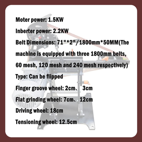 Heavy Duty Belt Sander Grinder With Variable Speed Setup And Real Deal Copper Motor, Knockout Bench Top Sander specifications and features.