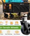 Extra Long 35 Inch Collapsible Wagon With Adjustable Handle Lightweight Foldable Cart With 360 Degree Swivel Wheels