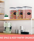 Six Piece Large Airtight Food Storage Containers With Lids 4L Cereal Canisters For Pantry Organization Includes 20 Labels And Marker