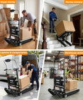 Heavy Duty Electric Stair Climbing Dolly With 1250W Motor And 900 Lbs Max Load, Folding Hand Truck in use for moving boxes indoors and outdoors.