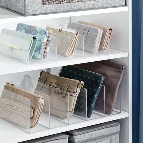 Divided Purse Organizer For Closets And Dressers, 5 Compartments To Neatly Stash Purses, Clutches, Wallets, And Accessories