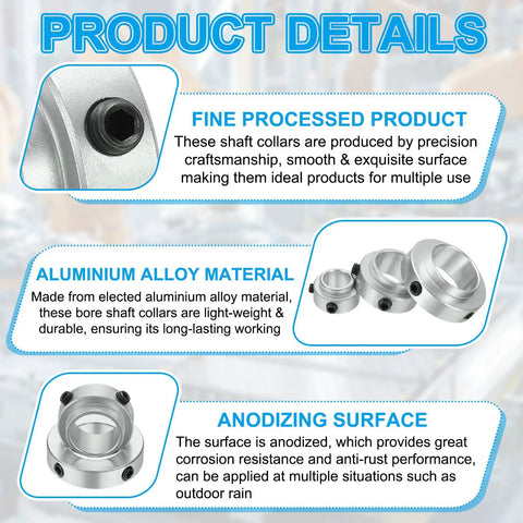Four Pack Aluminum Shaft Collars 5/16 Inch ID, 5/8 Inch OD, 3/8 Inch Thick Locking Collars for Gearbox Assemblies, Machine Tools, and Industrial Equipment, aluminum alloy set screw collars