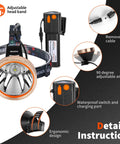 Rechargeable LED Headlamp With Ultra Bright Output, Waterproof Adjustable Head Torch For Camping And Outdoor Adventures, details