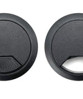 High Grade Desk Grommet Covers For Smart Cable Taming Keeps Your Setup Looking Slick And Clutter Free Fits Right Inside Two Inch Holes Thick Black Plastic Build Reliable Two Pack For Any Clean Office Desk Or Workstation.