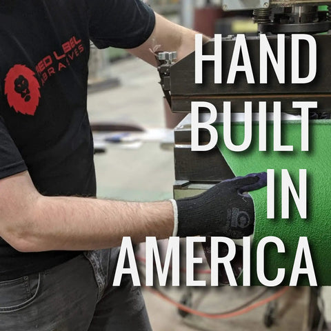 EdgeCore Ceramic Grinding Sanding Belts 2 x 72 Inch 120 Grit 6 Pack being assembled by hand in America in workshop setting.