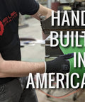 Person assembling Tough As Nails Multipurpose Sanding Belts 6 By 89 Inch 120 Grit Aluminum Oxide with text "Hand Built in America"