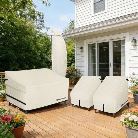Waterproof Outdoor Sofa Cover For Patio 3-Seater Couch Fits Up To 77W X 35D X 35H Inches Fadeproof 600D Polyester With UV Guard Beige
