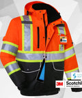 Hi Vis Winter Bomber Jacket With 10 Pockets Waterproof 3M Reflective For Men And Women Detachable Hood front view