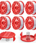 Eight-Pack Weedeater String Replacement 30 Feet 0.065 Inch Trimmer Line for Craftsman Weedeater, red spools with caps and springs