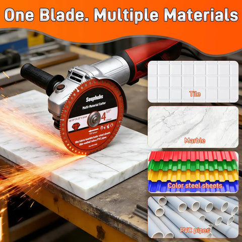 Tough As Nails Brazed Diamond Cutting Discs For Angle Grinders Smashes Right Thru Tile And Metal Giving Smooth Precision Cuts Every Single Time 4 1/2 Inch Diameter 7/8 Inch Arbor 6 Pack on multi-material cutter with sparks.