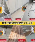 Heavy Duty Concrete Crack Filler And Cement Repair Paste With Self Leveling Formula being used in various locations like bathroom and driveway.