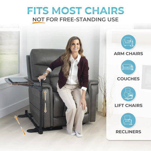 Wonder Tray Plus Adjustable Recliner Swivel TV Tray With Easy Grip Standing Handle For Seniors beside recliner