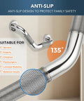 Angled Shower Grab Bar 1-1/4 By 16 Inch Knurled Stainless Steel Safety Bar For Seniors And Handicap Bathrooms Wall Mount With Polished Nickel Finish And 15 Inch Hole Center close-up showing knurled grip and wall mount