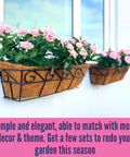 Two Pack 16 Inch Rectangular Metal Wall Planters For Outdoor Plants, Balcony Rail Garden Baskets With Coco Liners