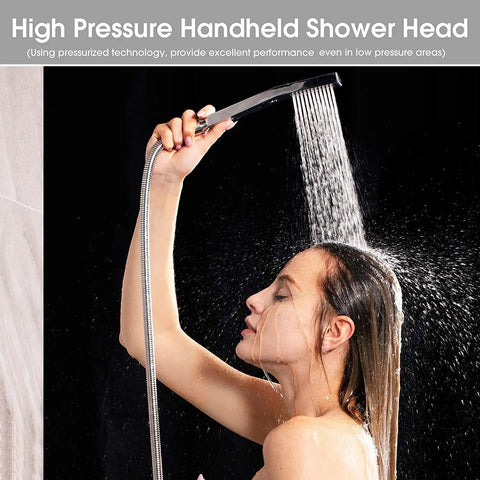 All Metal Rain Shower Head And Handheld Spray Combo With High Pressure Square Head 78 Inch Hose in use