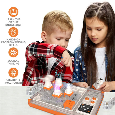 Ultimate STEM Electronics Kit for Kids: 500+ Circuit Projects, Safe Kid Friendly Parts, QR Guided Step by Step Guides, RGB Lights, Fan, Music, and Bonus Projection for Ages 5 and Up; kids building circuits