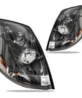 Volvo VNL Headlight Pair Set Black Housing Halogen Lamps For VN Series Trucks 2004 To 2018 Built To Last Rugged Front Lights