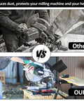 Comparison image of miter saw dust collection efficiency, highlighting Heavy Duty Miter Saw Dust Collection Bags With Durable Zipper And Reinforced Wire Rim.