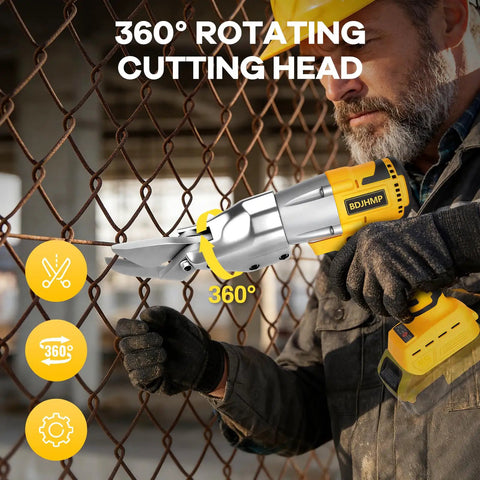 Worker using Cordless 20V Max Metal Shears, Heavy Duty Brushless Cutter For Stainless Steel And Iron with 360-degree head