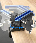 Beefy Heavy Duty Bench Vise Four And A Half Inch Table Vise With Two In One Soft Jaws And A 270 Degree Swivel Base For Woodworking Home Workshop Welding And DIY Projects Clamps To Table Or Attaches To Your Workbench, 4.5 in vise on workbench, 270° swivel base