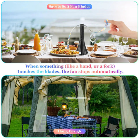 Rechargeable Table Fly Fans Keep Flies Away With Soft Blades For Food Prep On The Go, Perfect For Camping, Picnics, 4 Pack Black