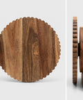 13 Inch Acacia Wood Cake Stand With Lazy Susan Rotating Turntable Decorator Choice Scalloped Wooden Server Kitchen MVP side view