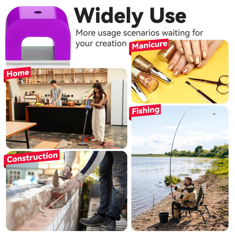 Alnico U Shaped Horseshoe Magnet With 22 Lb Pull Purple Utility Magnet highlights various uses in home, manicure, fishing, and construction.