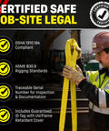 Beefy Yellow VR3 Round Sling 12 Ft Endless Poly Rigging Sling For Lifting And Material Handling, USA Made, worker holding sling