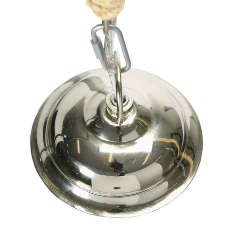 Close-up of metal canopy attachment for Clear Glass Shade Pendant Light With Distressed Cream Mango Wood Canopy, Rustic Yet Modern Ceiling Fixture That Adds Cozy Rustic Charm To Any Room, 14 Inch Round, Hardwired, Requires 1 Bulb Not Included