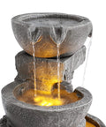 Cascading Bowls LED Outdoor Water Fountain With Stacked Stone Base For Gardens Patios Lawns And Balconies