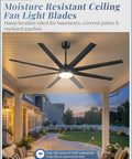 72 Inch Dope Modern Ceiling Fan With Lights And Remote Control, Dimmable 3 CCT, Black Large Ceiling Fan on patio ceiling