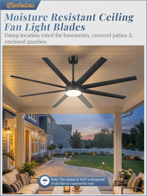 72 Inch Dope Modern Ceiling Fan With Lights And Remote Control, Dimmable 3 CCT, Black Large Ceiling Fan on patio ceiling