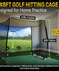 11x8Ft Golf Practice Net With Impact Screen, indoor home setup, heavy duty steel frame, displayed in a room for practice