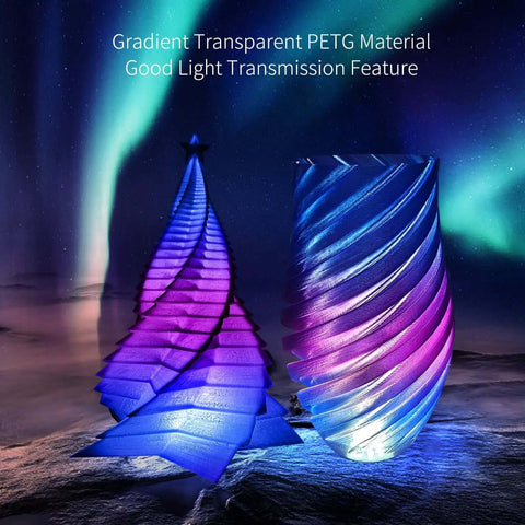 Gradient transparent PETG models made with Crystal Clear PETG 3D Printer Filament 1.75mm Ultra Transparent Blue Purple 1kg Spool